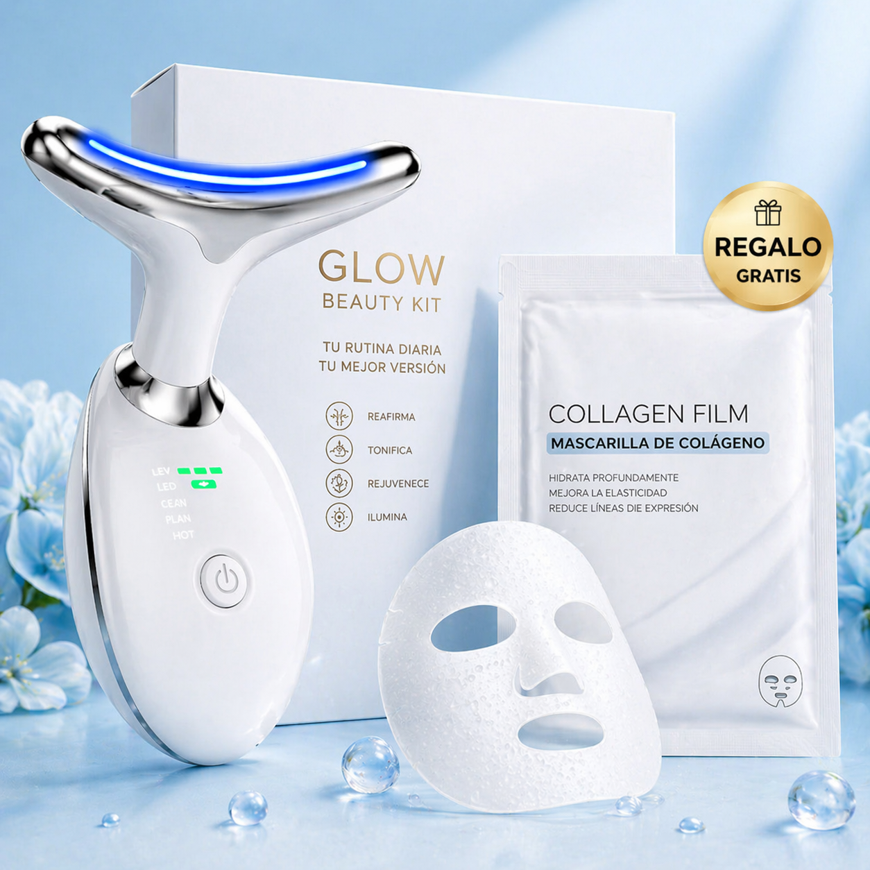 Glow Beauty Kit: Masajeador Facial Reafirmante + Mascarilla de Colágeno GRATIS ✨